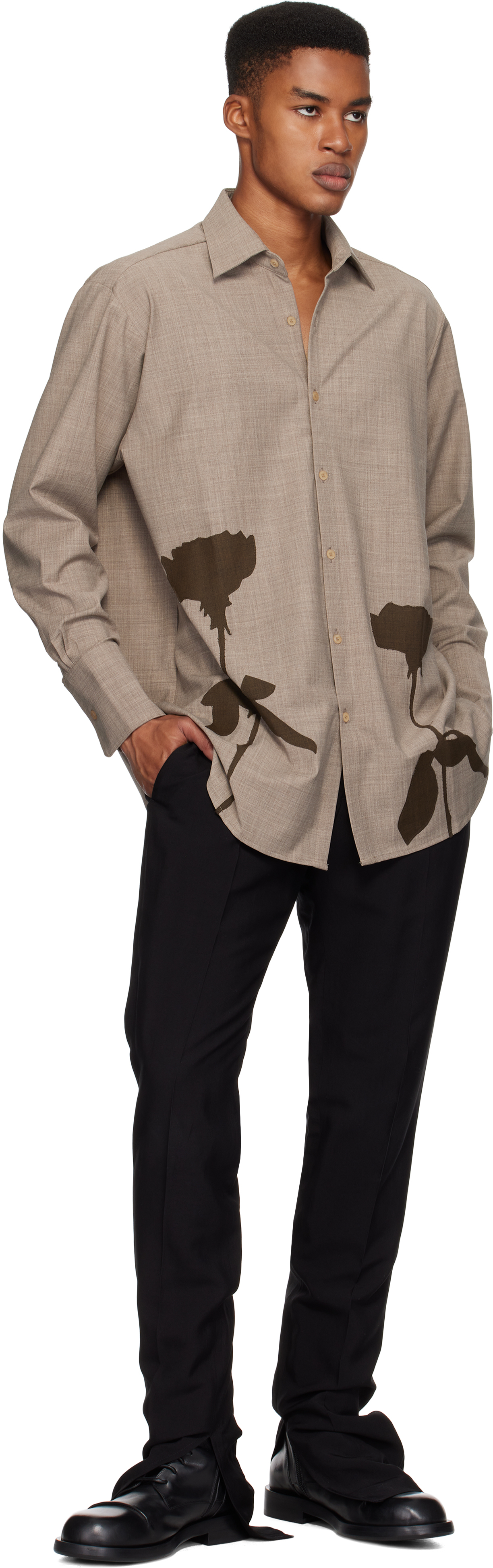 Ludovic de Saint Sernin ベージュ＆ブラウン Go To Flower シャツ