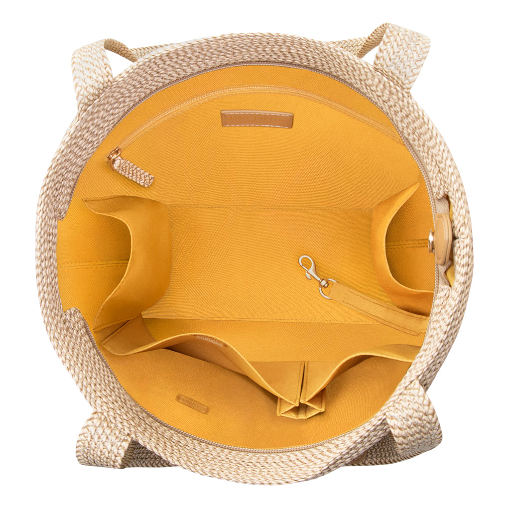 Squishee Tote II - OriginalPeanut, Man-Made Raffia Material, Top Zip Closure, Interior Pockets