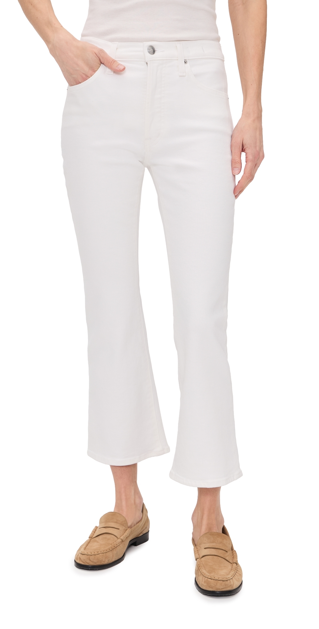 The Petite Stretch Flare Crop Jeans Tile White