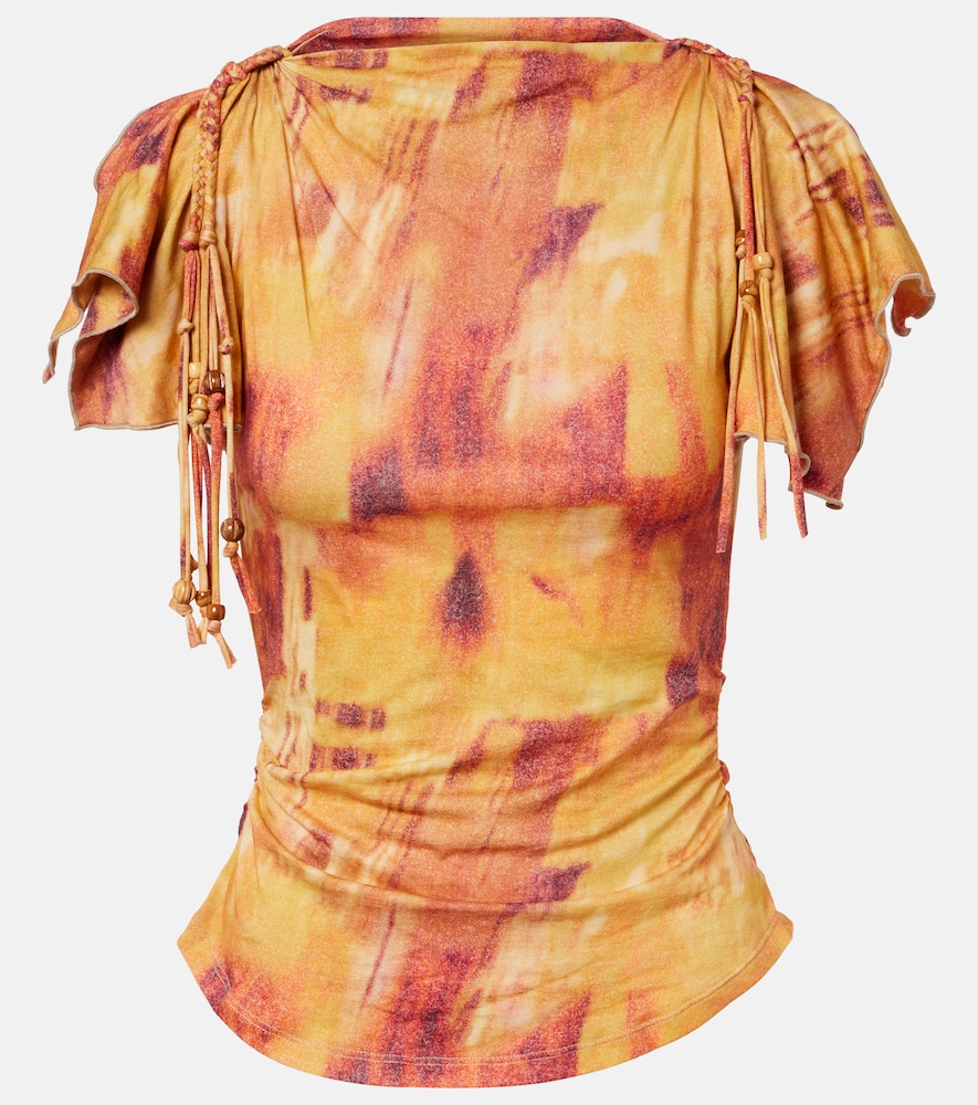Jazia printed ruffled cotton top