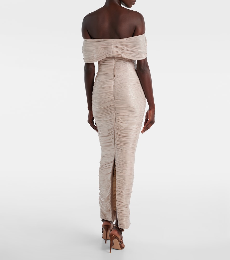 Off-shoulder pleated bustier gown