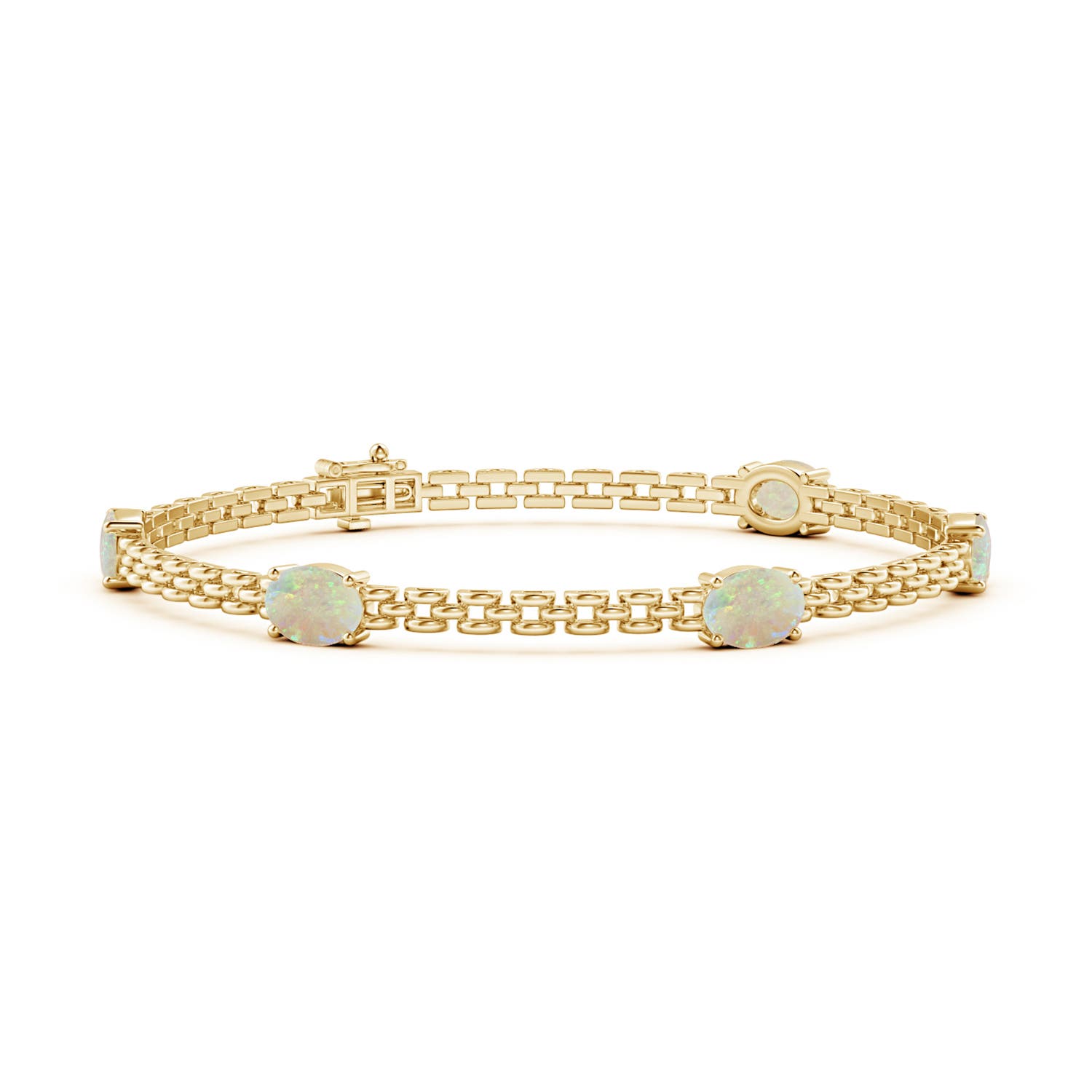 Angara 2.25 Carats Five Stone Oval Opal Station Link Bracelet in 14K Yellow Gold