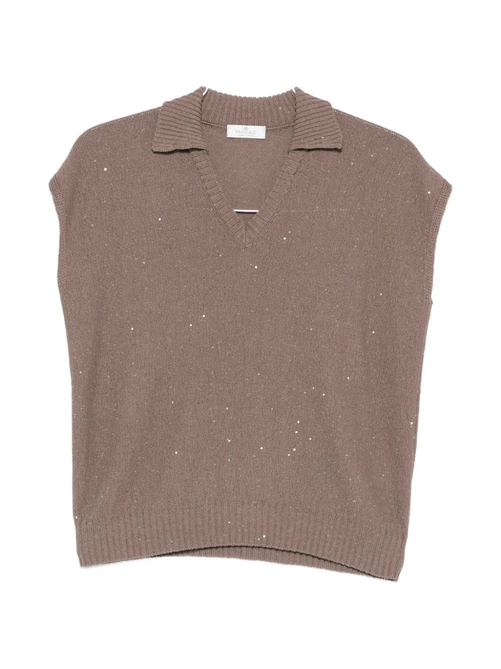 Sequin-Embellished Tank Top — Taupe