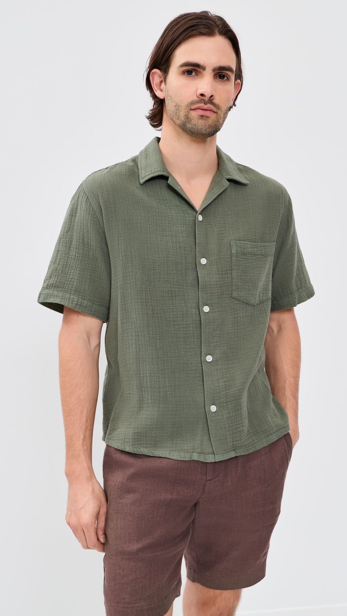 Double Cloth Short Sleeve Top Army