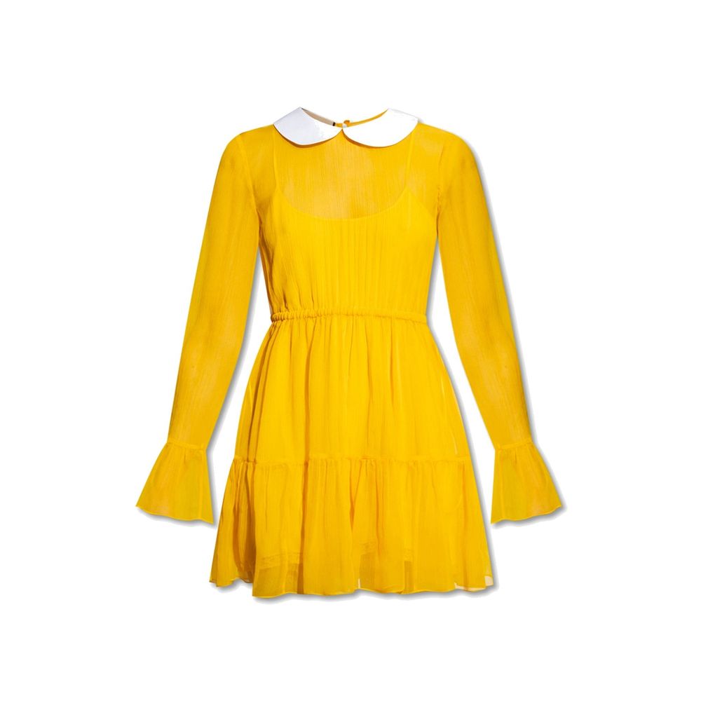Contrast-Collar Acetate Dress — Yellow