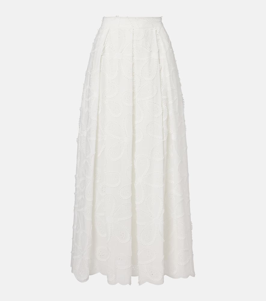 Embroidered cotton-blend midi skirt