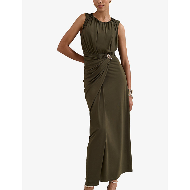 Womens Cassidy Round-Neck Draped Stretch-Woven Maxi Dress
