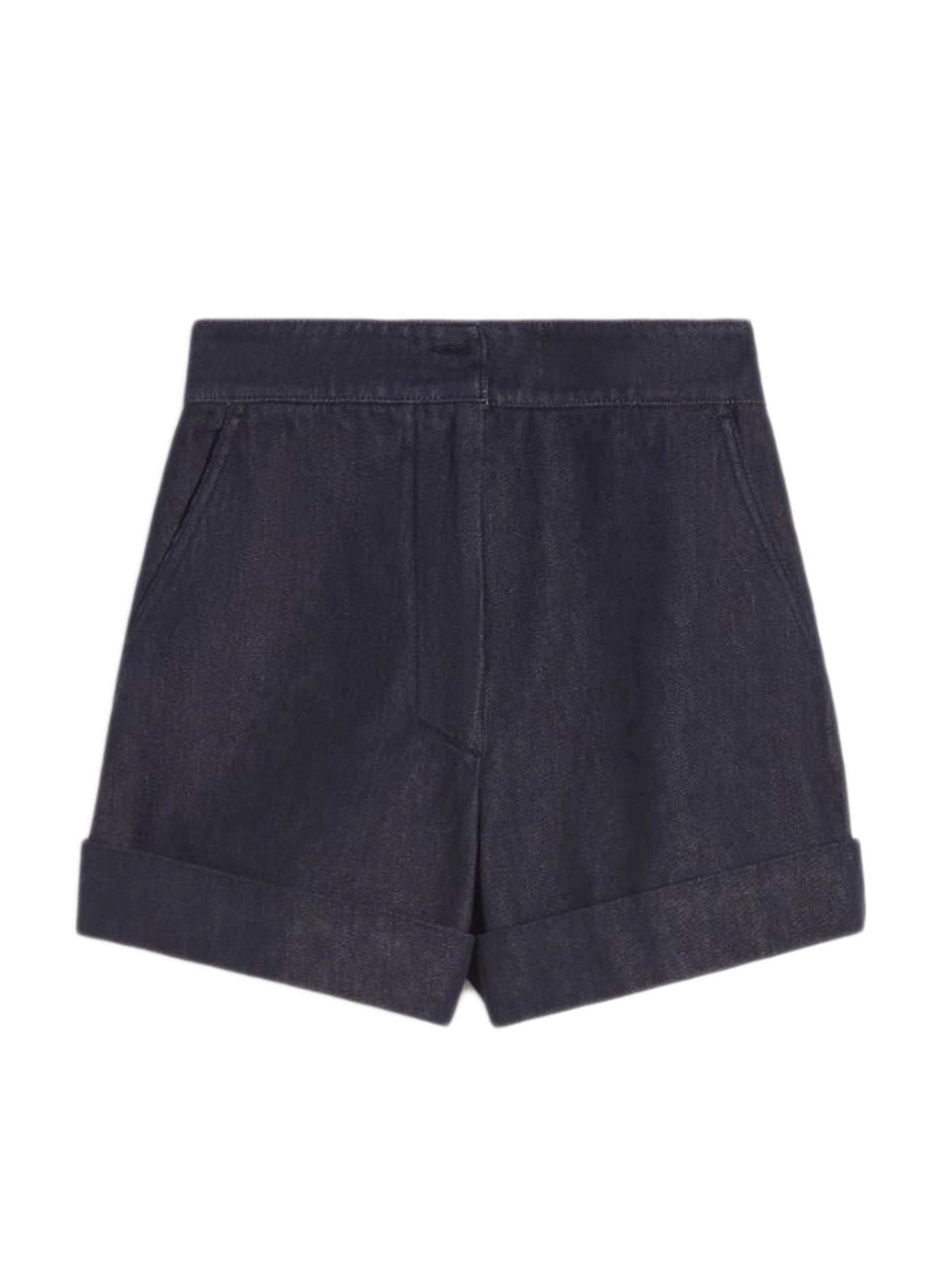 Cotton High-Waisted Shorts with Slightly Flared Lines and Turned-Up Hem