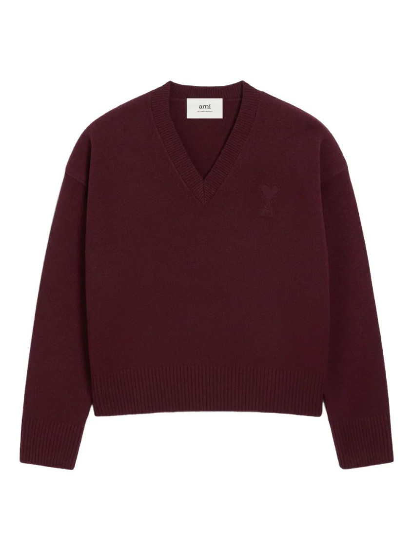 Ami Paris - heart embroidered v-neck sweater
