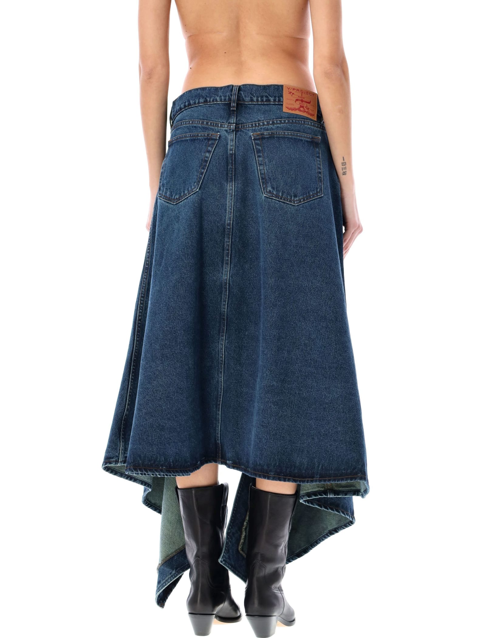 Cut-Out Denim Midi Skirt