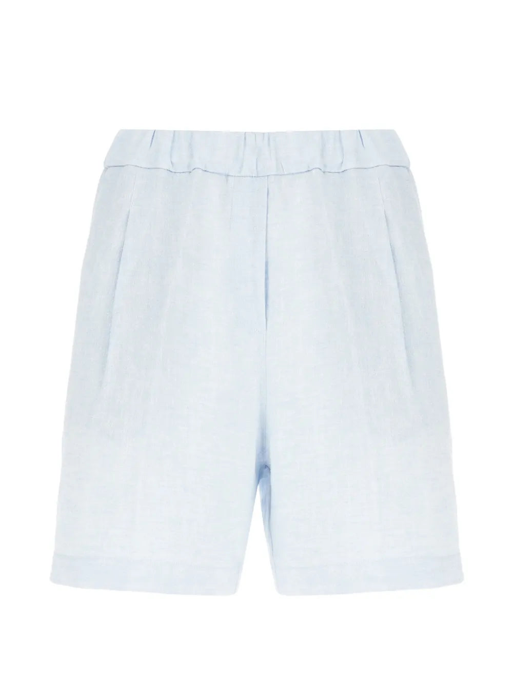 Gathered Linen Shorts — Light Blue