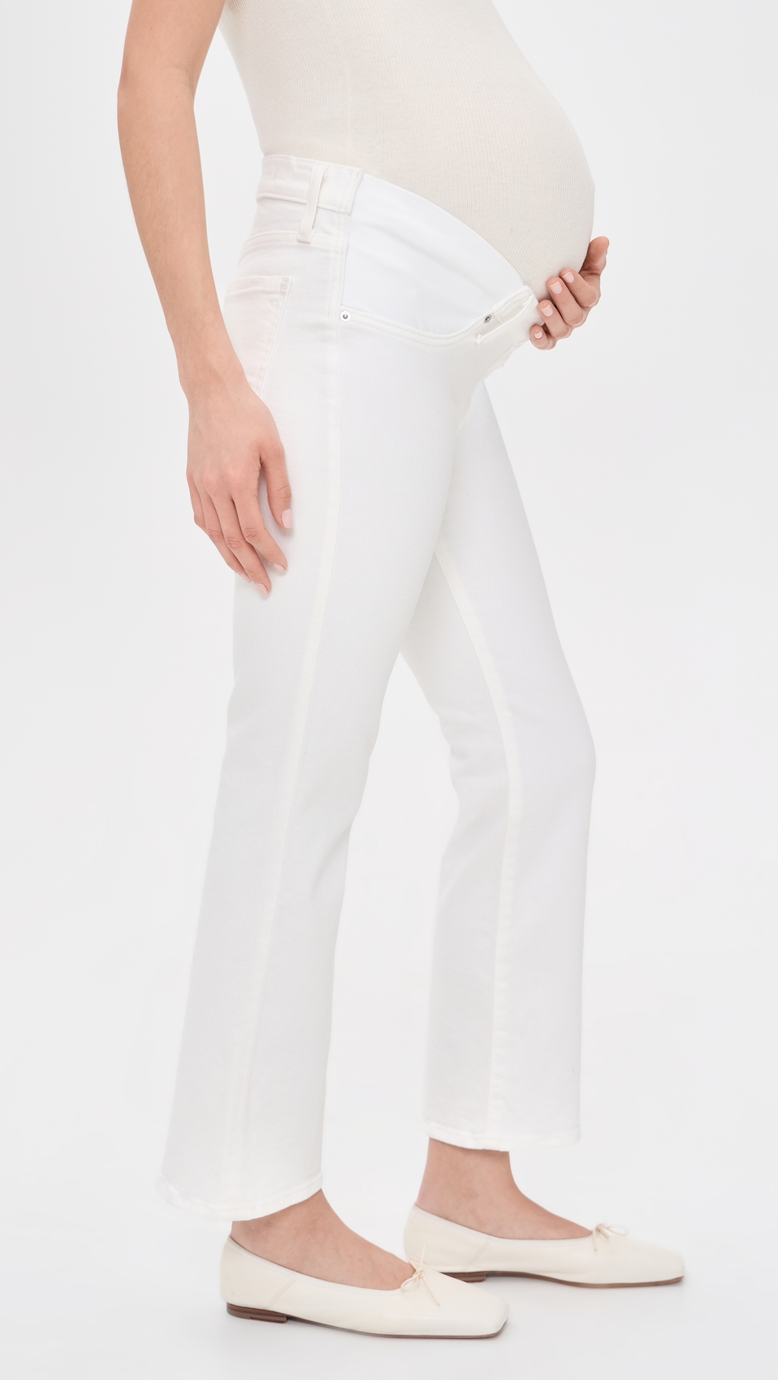 Maternity Stretch Flare Crop Jeans Tile White