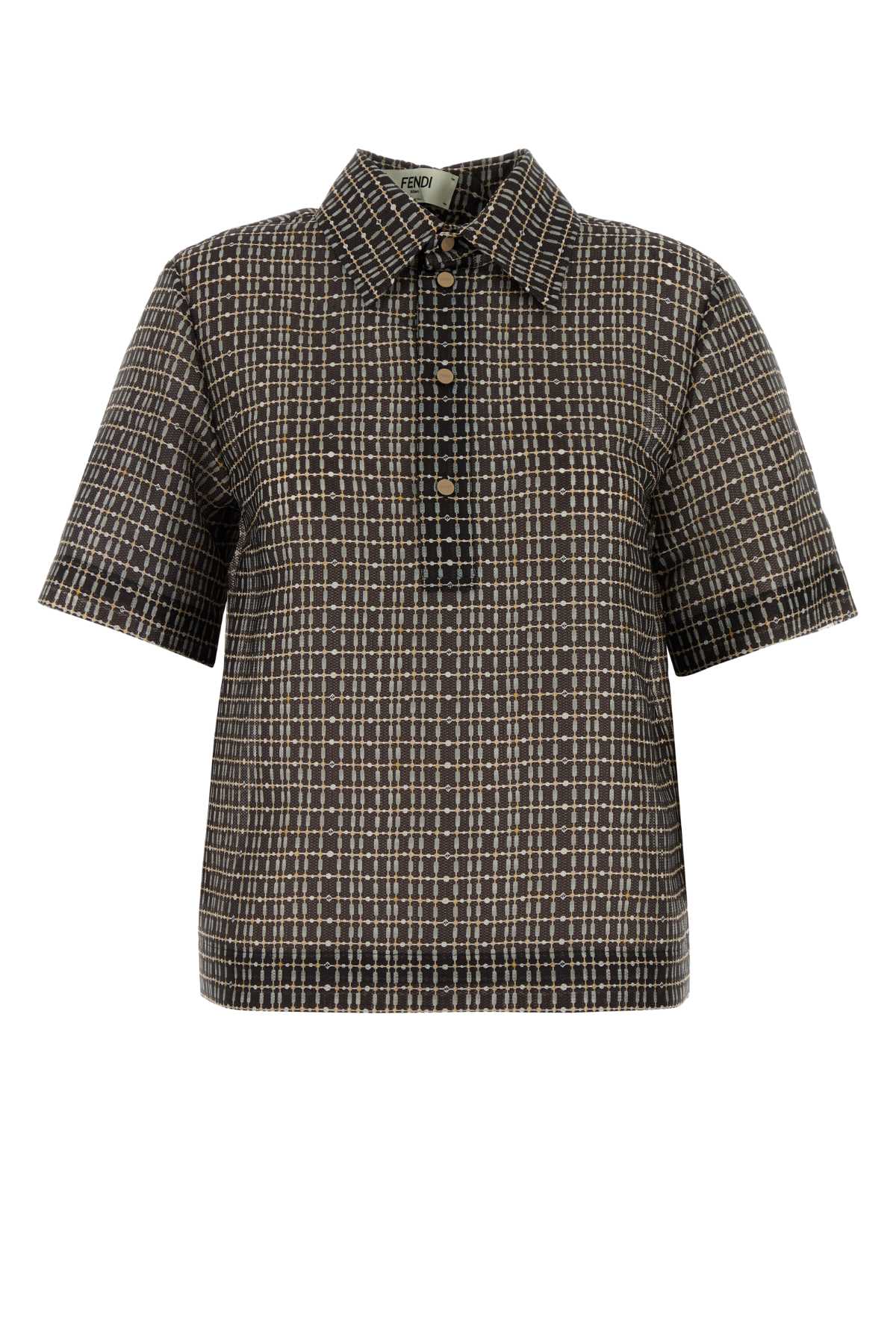 Printed Silk Blend Polo Shirt — Navy