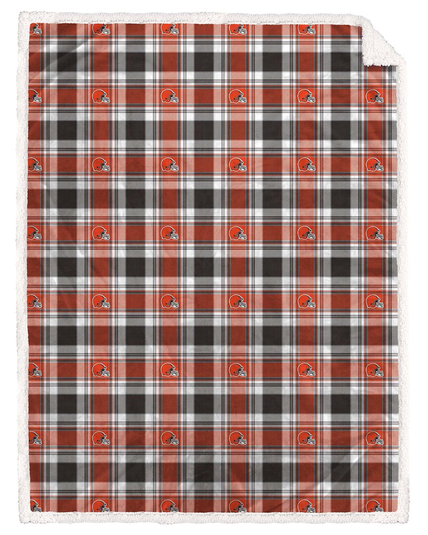 Cleveland Browns Nfl Team Plaid Sherpa Oversized Blanket