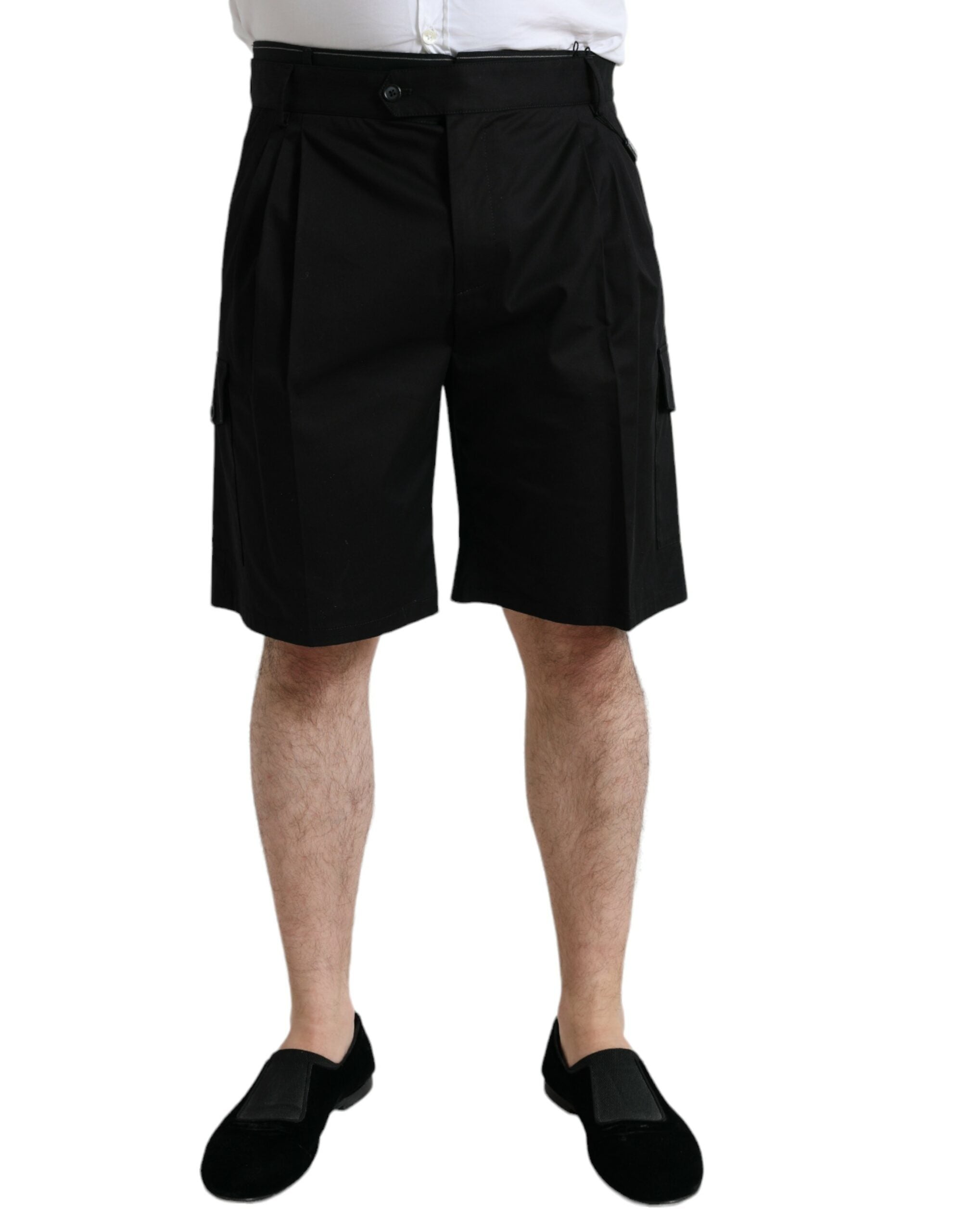 Cotton Cargo Bermuda Shorts — Black