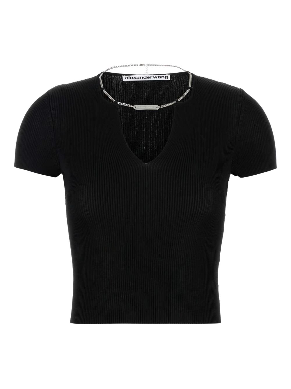 Chain-embellished ribbed top - Black