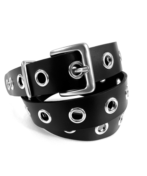 Double Hole Leather Belt_Black