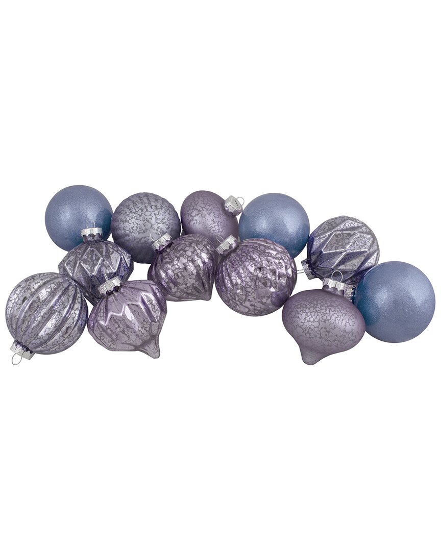 Northlight Set of 12 Purple Tone Finial And Glass Ball Christmas Ornaments