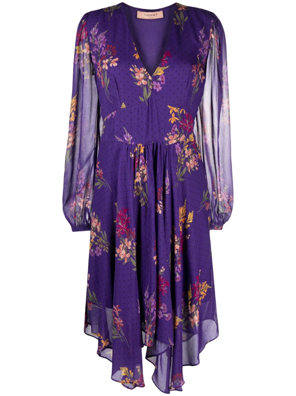 Floral-print georgette midi dress - Purple