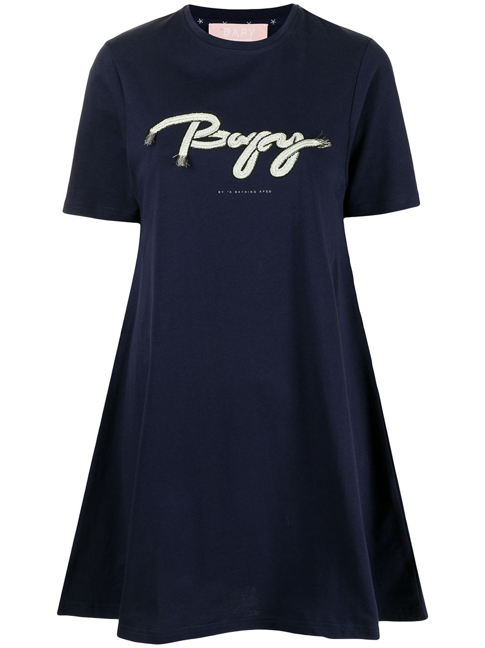 Embroidered-logo T-shirt dress - Blue