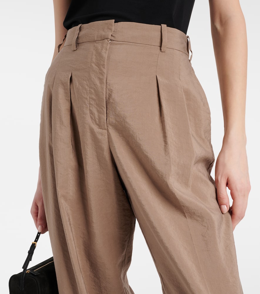 Pleated silk-blend twill straight pants