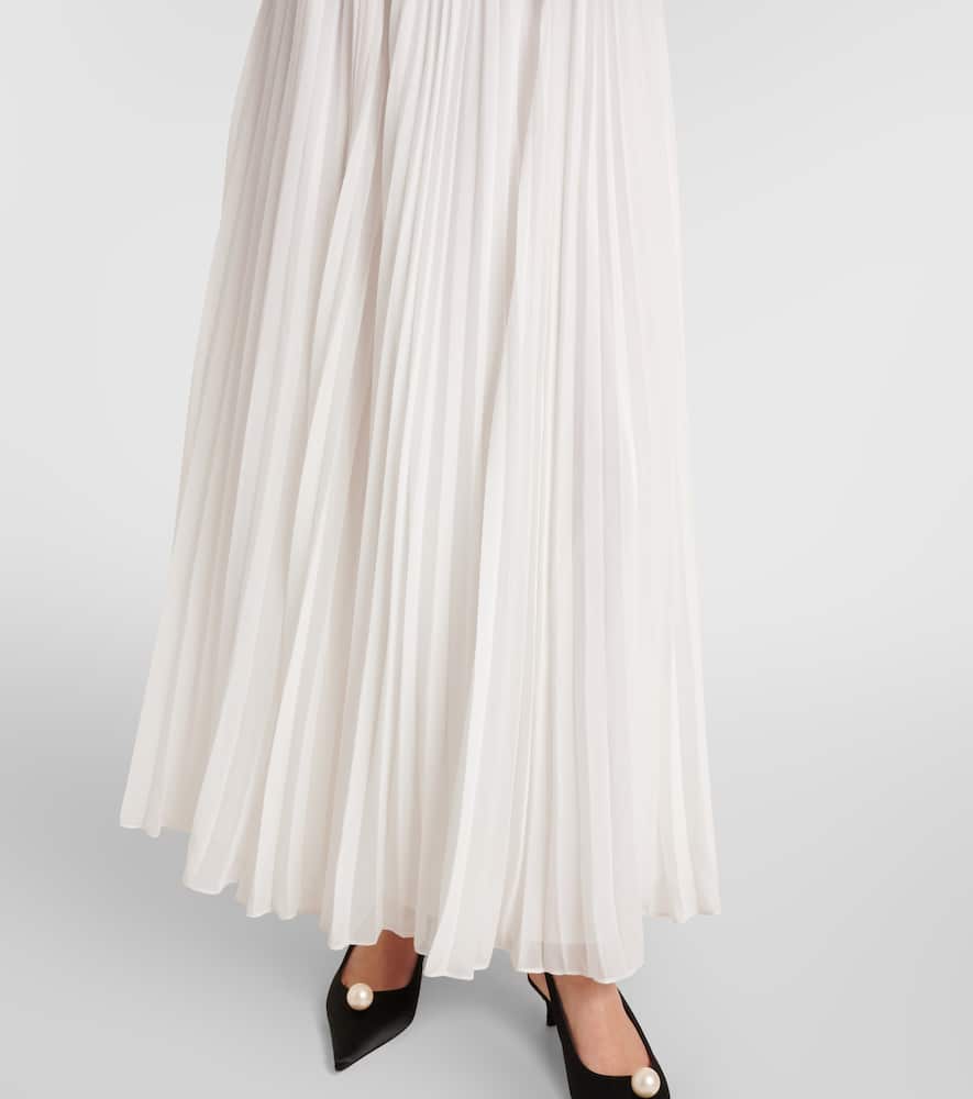 Belted pleated chiffon maxi dress