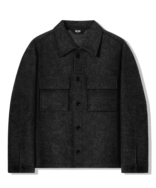 Wool Elbow Patch Two Pocket Button Jacket_Black