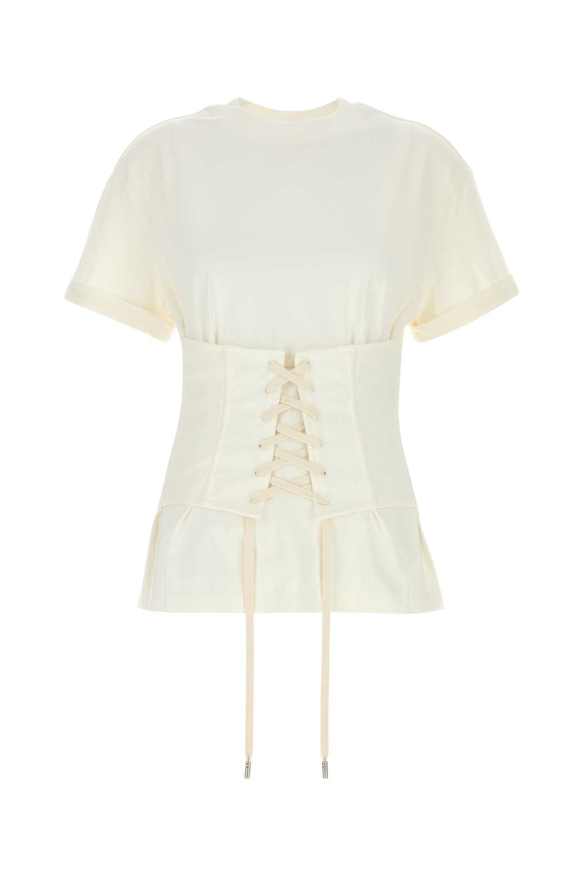 Corset-Laced Cotton T-Shirt — White