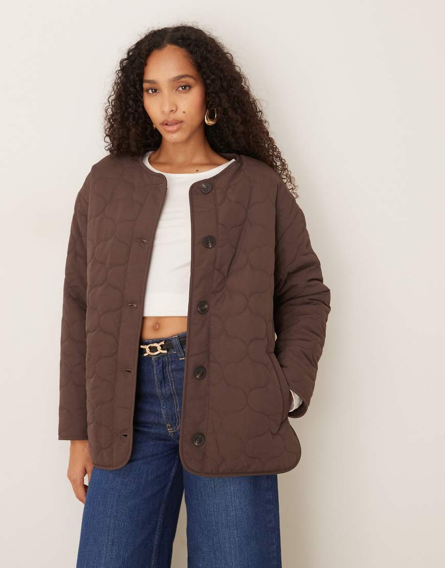 Reversible quilted borg jacket in chocolate brown