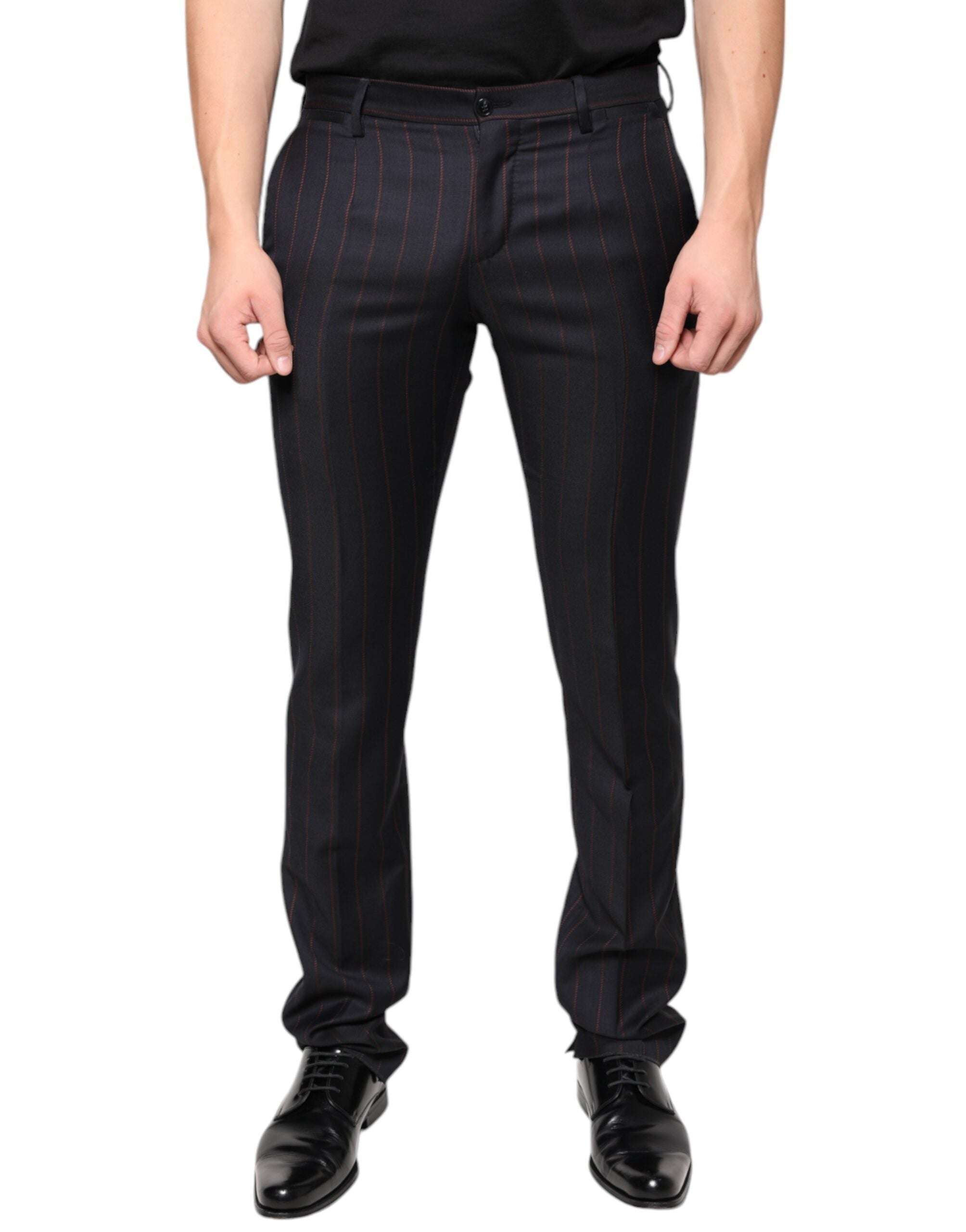 Virgin Wool Pinstriped Trousers — Black
