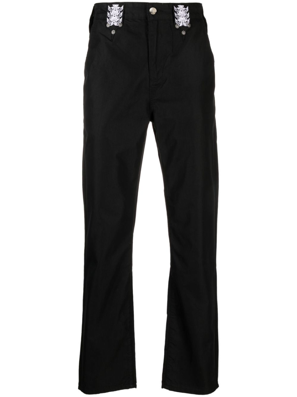 Embroidered-motif straight-leg trousers - Black