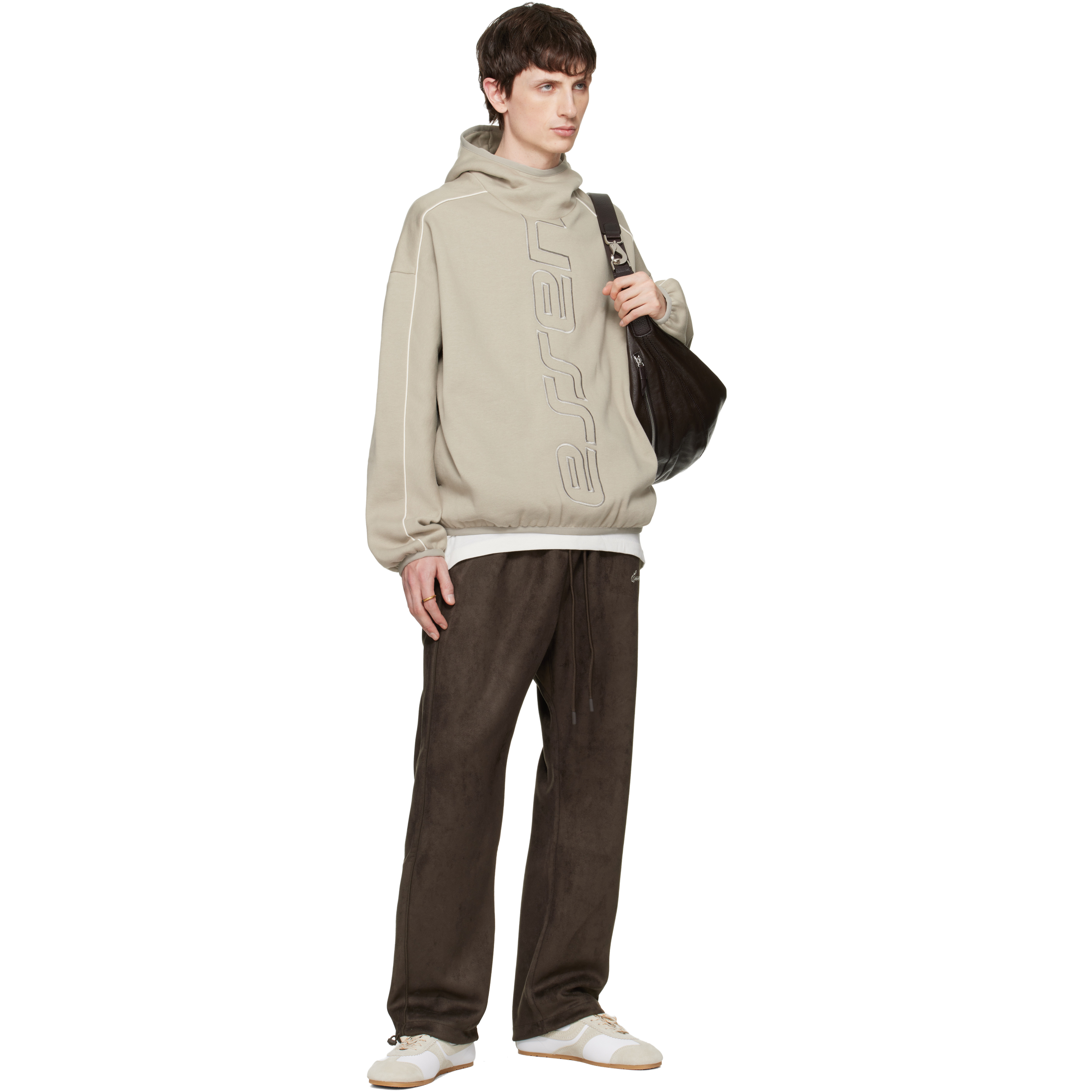 Brown Signature Relaxed Faux-Suede Track Pants