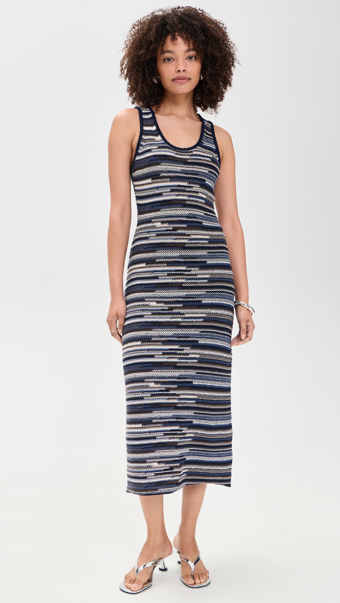 Zinah Knit Dress In Linen Dry Rib Navy Multi