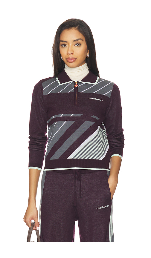 Casablanca Diagonal Sporty Polo in Navy. - S also in L