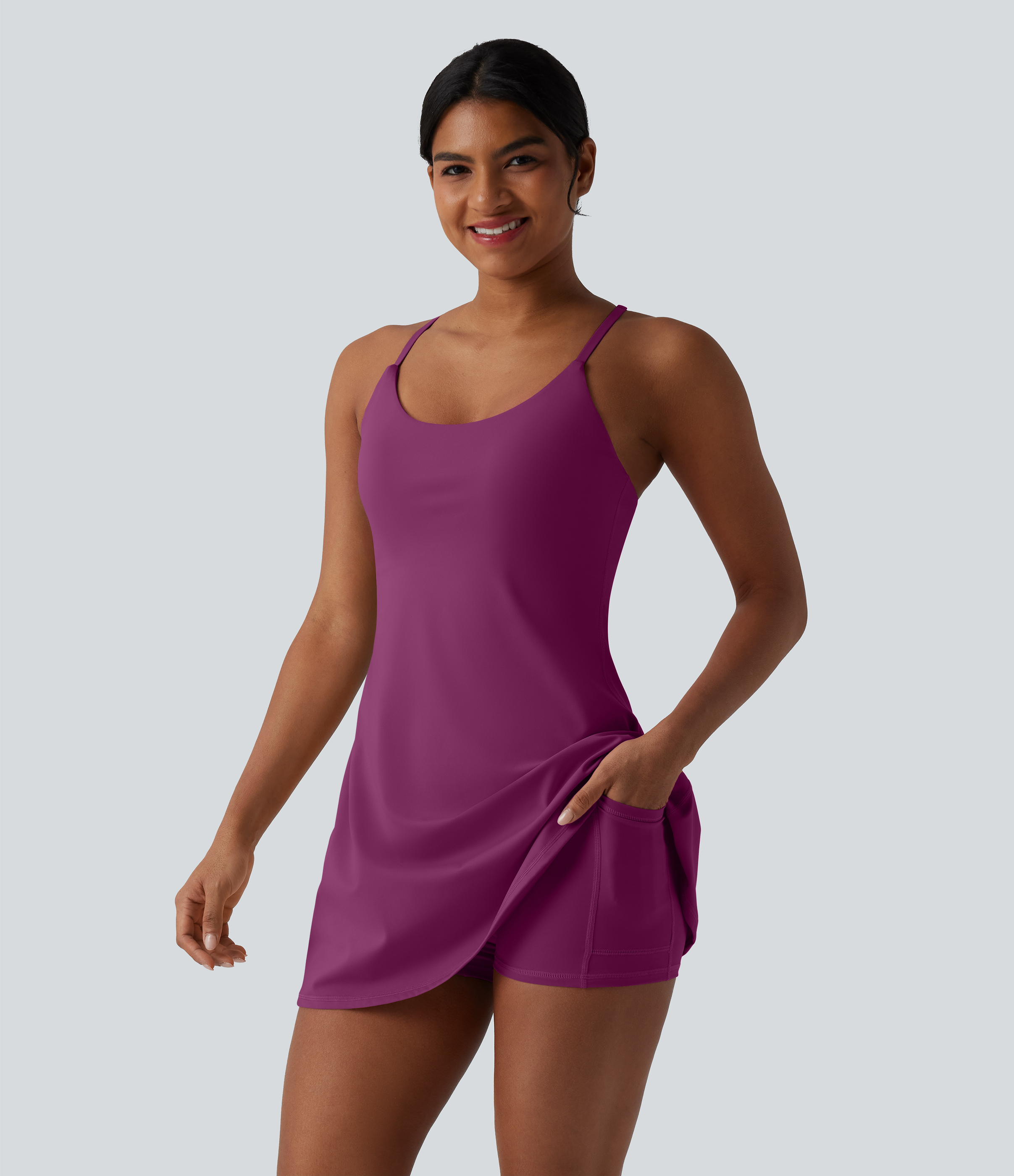 Softlyzero™ Plush Tummy Control Active Dress with Pockets-Easy Peezy Edition Workout Dress - Ume Purple