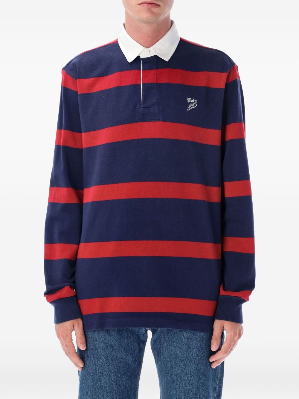 Multicolor Polo Shirt With Logo Embroidery On The Front And All-over Striped Motif In Cotton Man