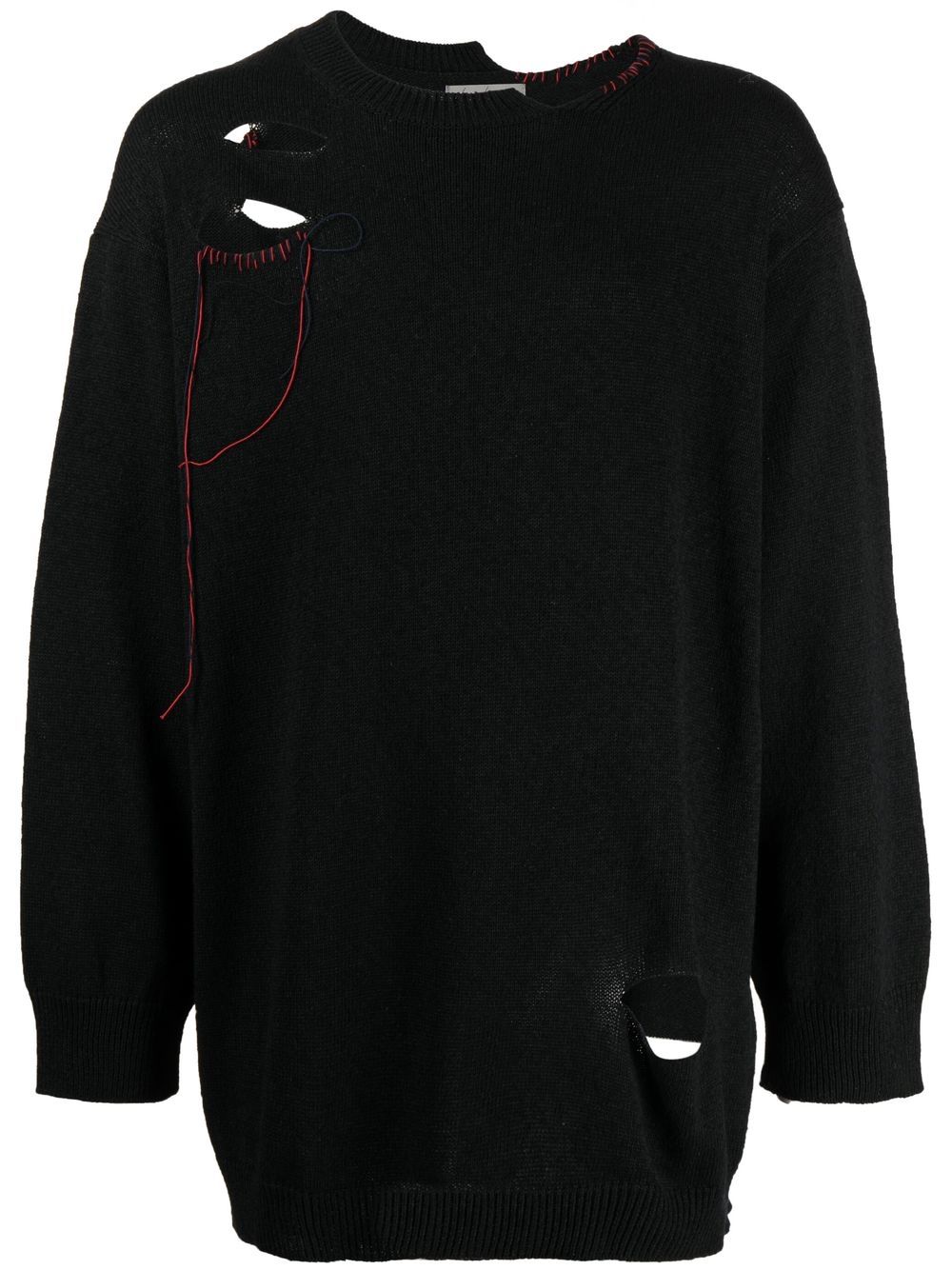 Hole-detail long-sleeve jumper - Black