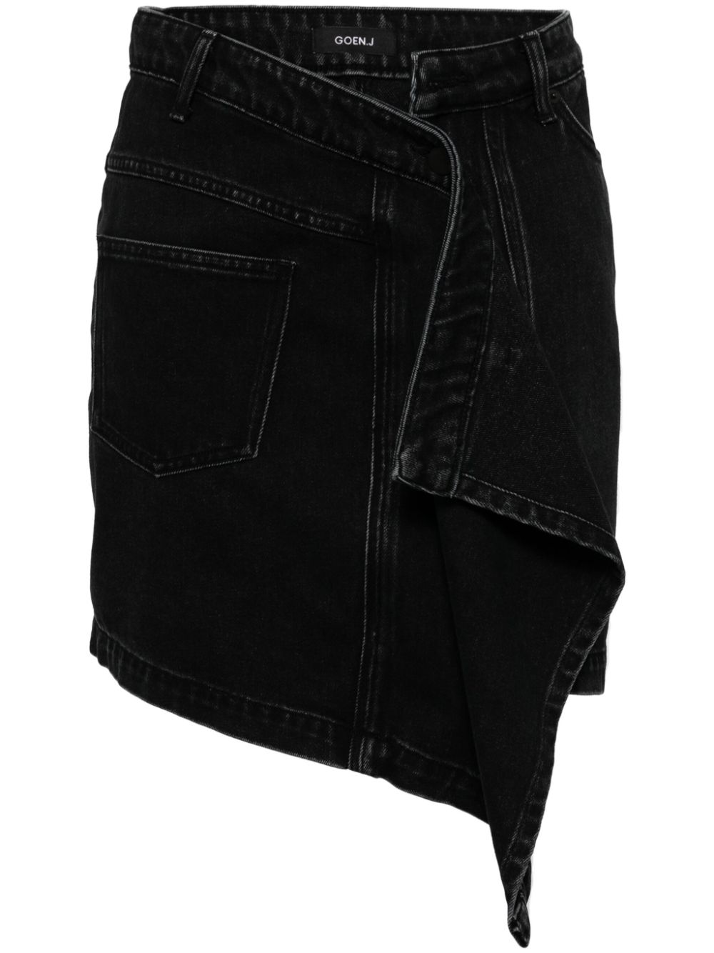 Asymmetric draped denim skirt - Black