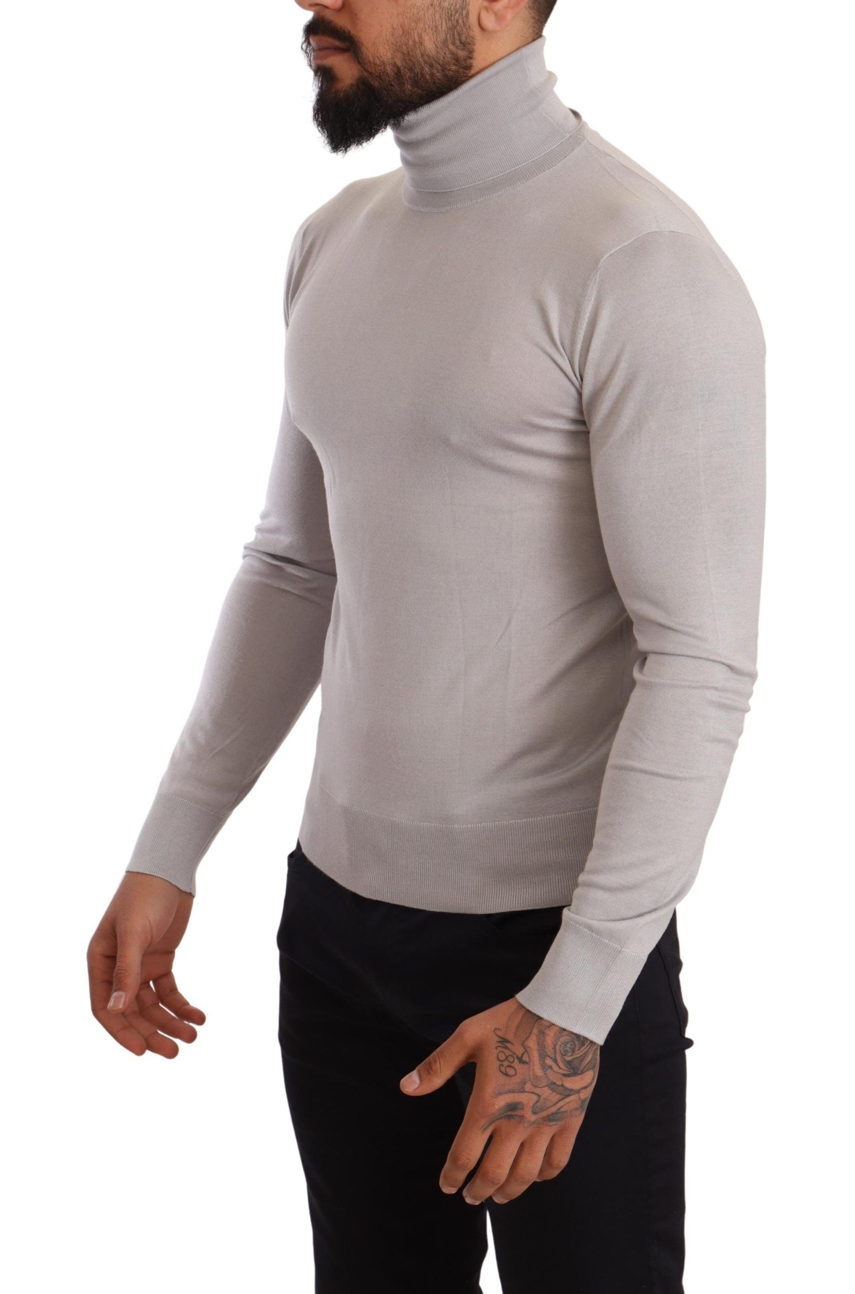 Cashmere & Silk Turtleneck Sweater — Gray