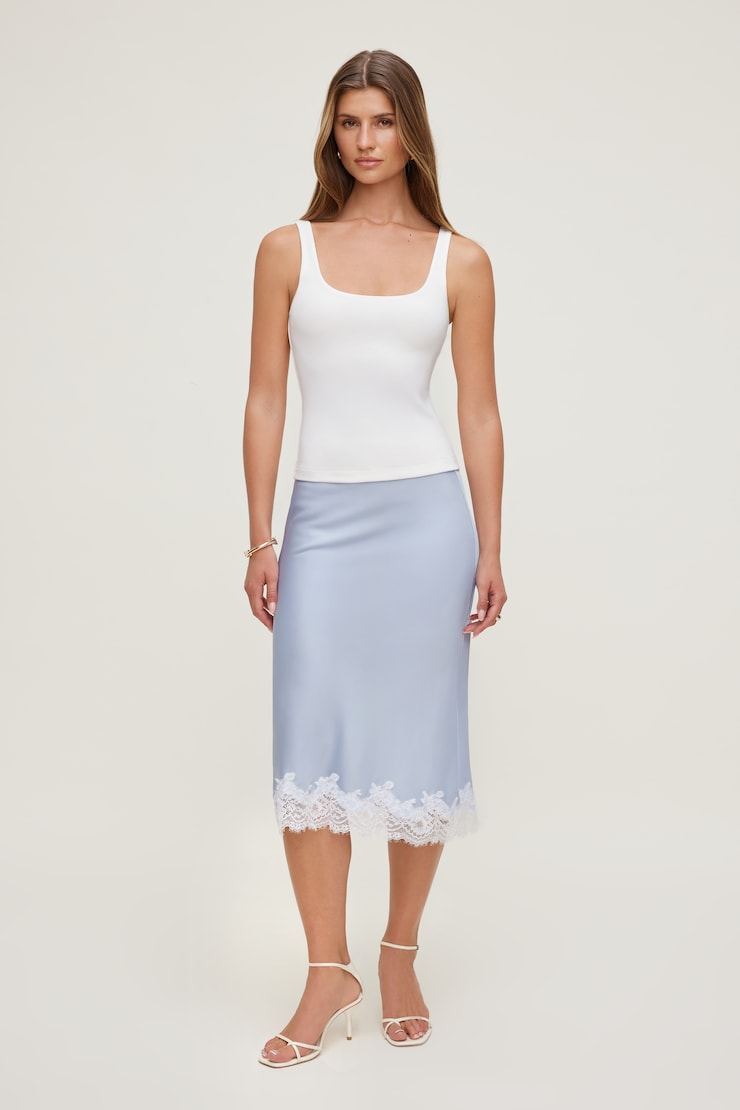 Scoop Neck Tank Top - White - Women Clothing