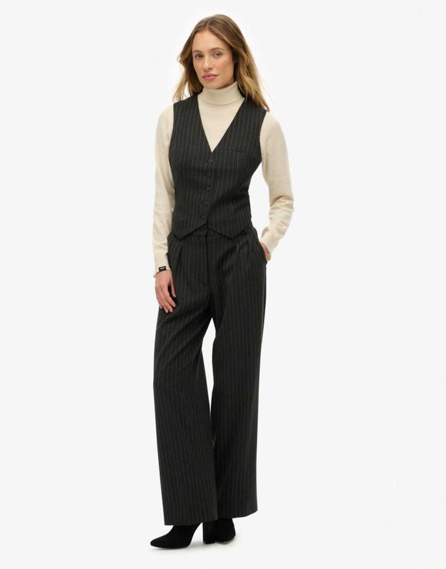 Mid rise pinstripe trousers in charcoal pinstripe-Grey