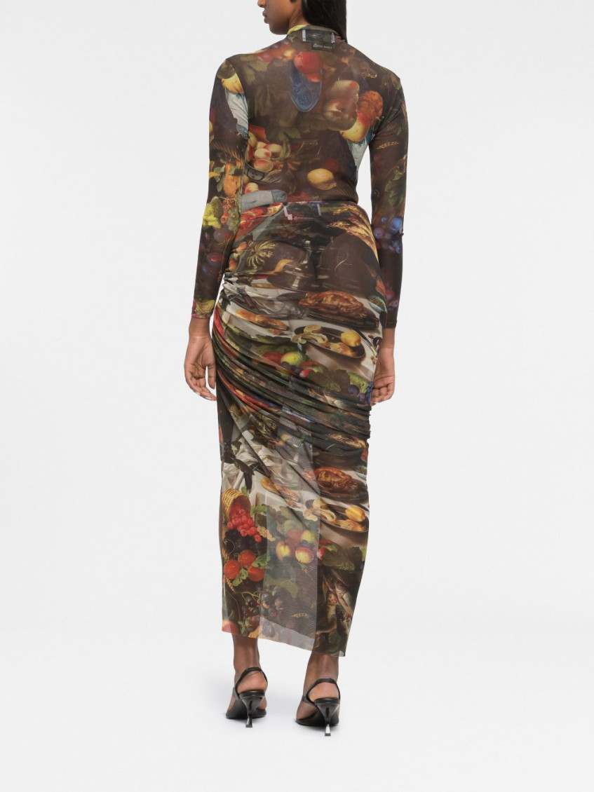 Multicolor Multi color Side Slit Long Skirt