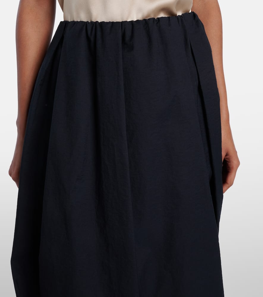 Gathered cotton-blend midi skirt