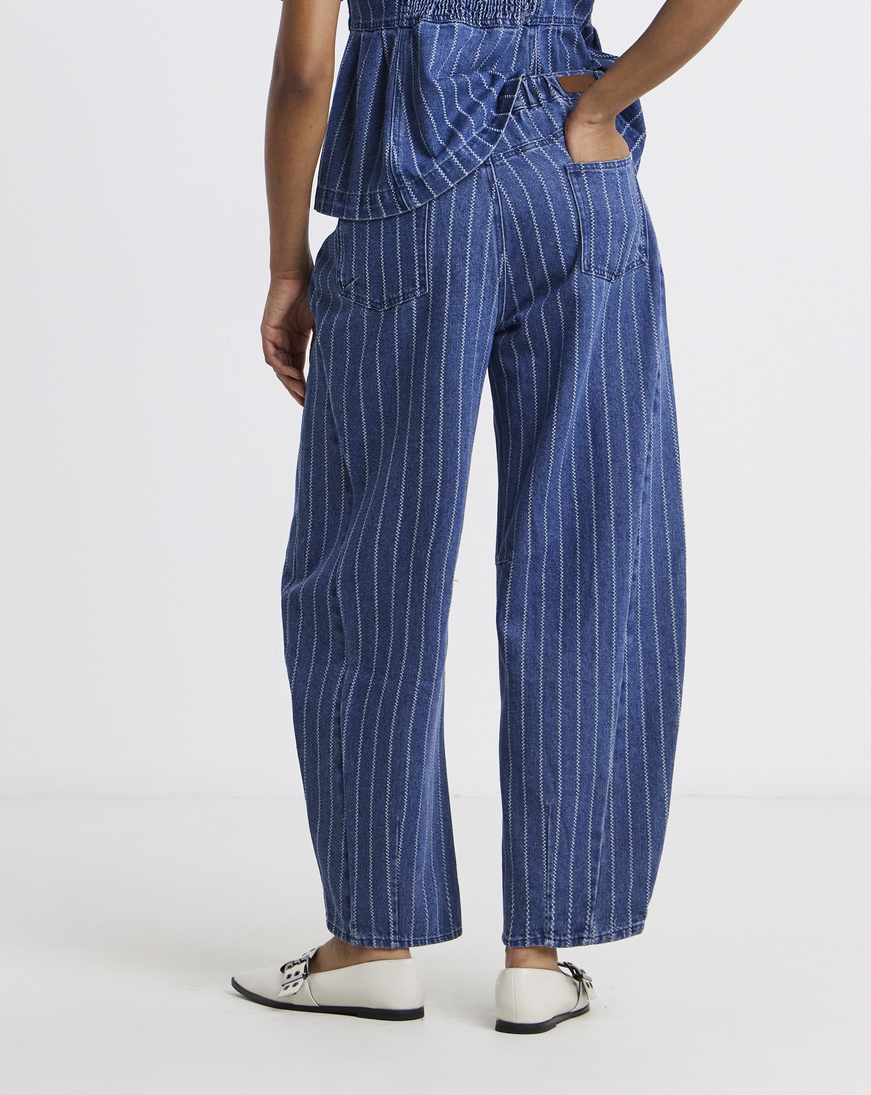 Simply Be Blue Stripe Barrel Jean