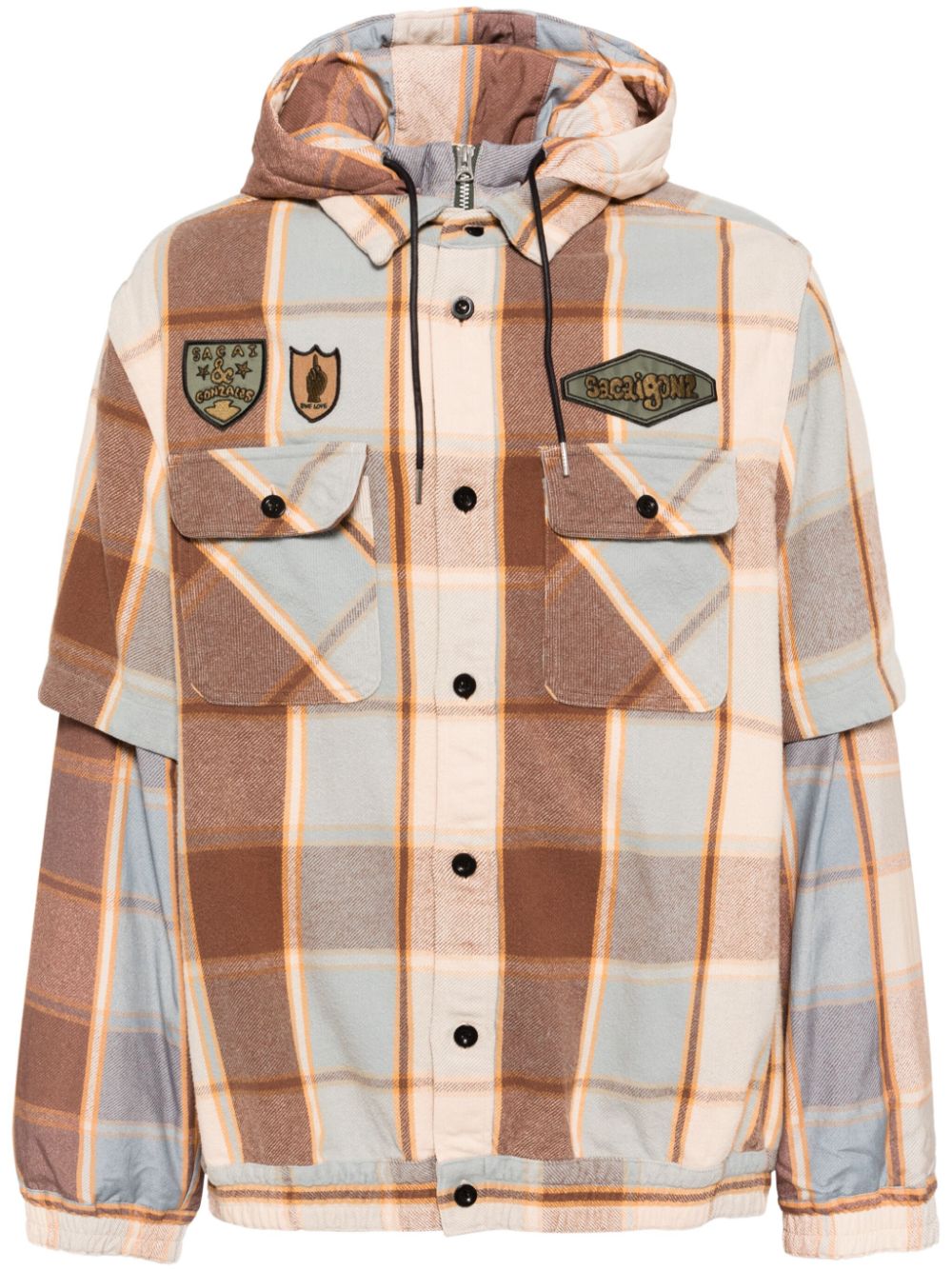 Plaid check pattern shirt jacket - Brown