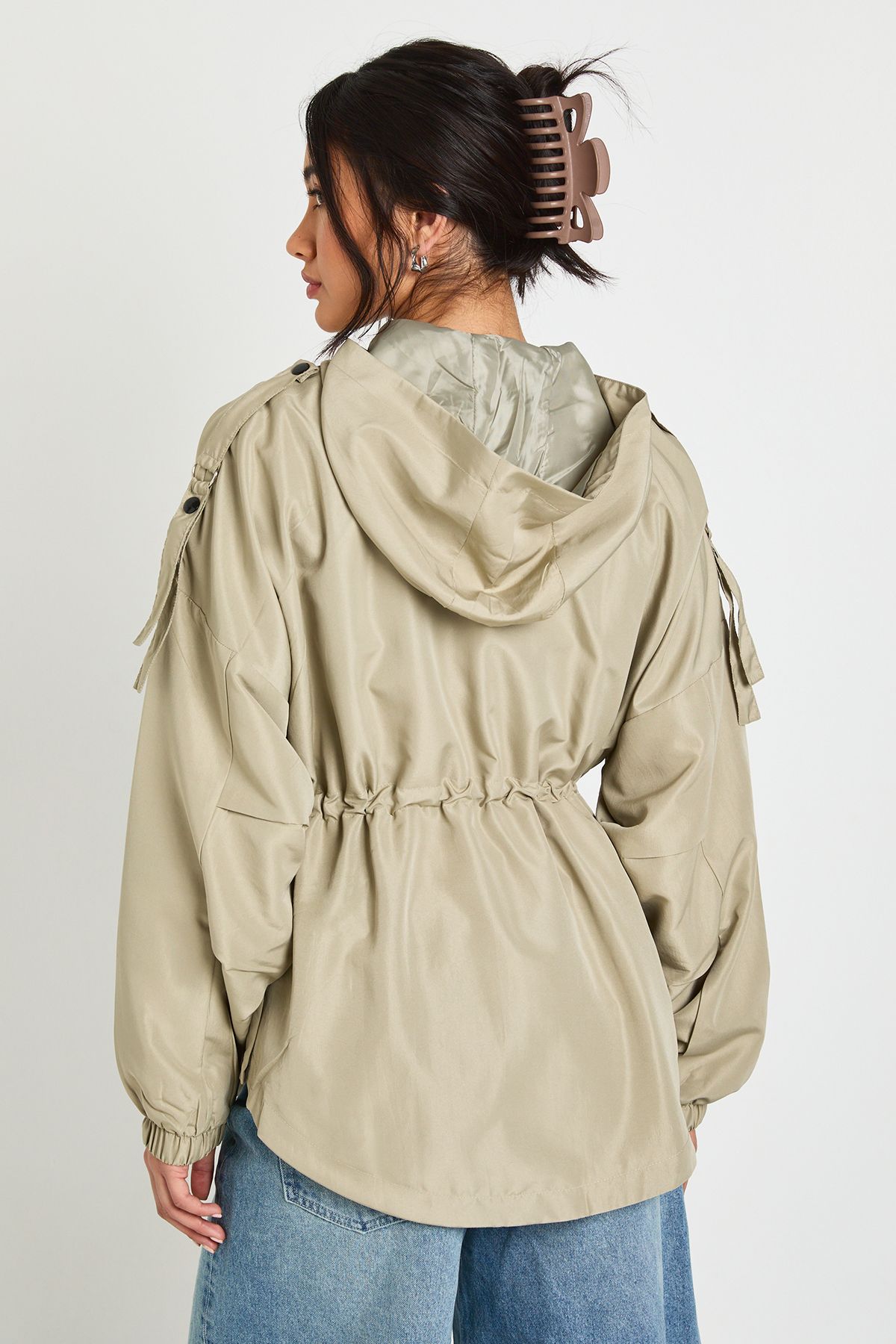 Boohoo Womens Hooded Festival Mac - Green