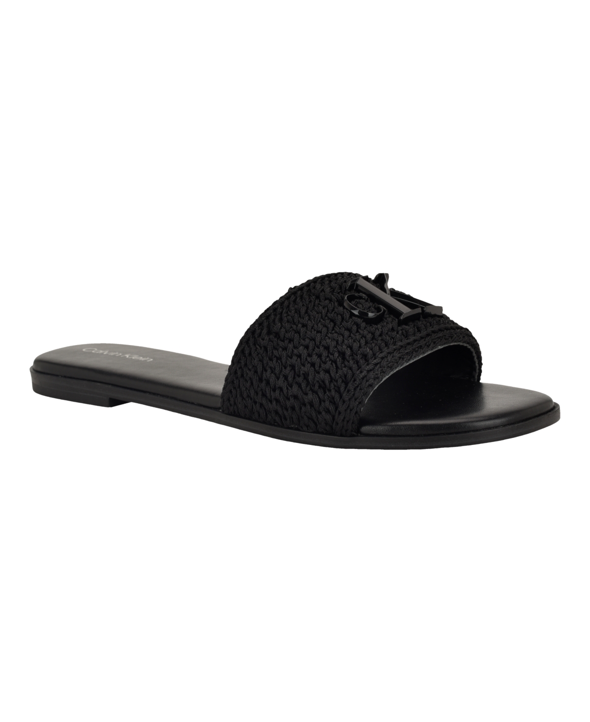 Women's Kamine Woven Logo Flat Slip-On Sandals - Black Woven