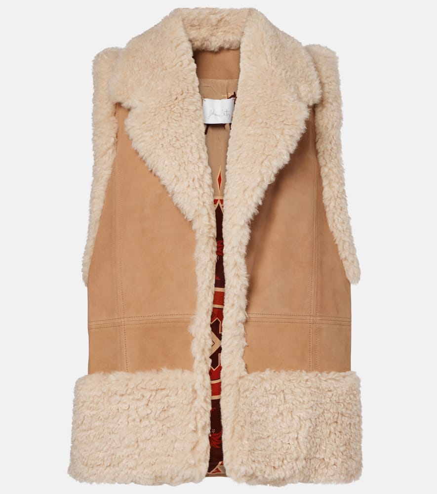Faux shearling-trimmed suede vest