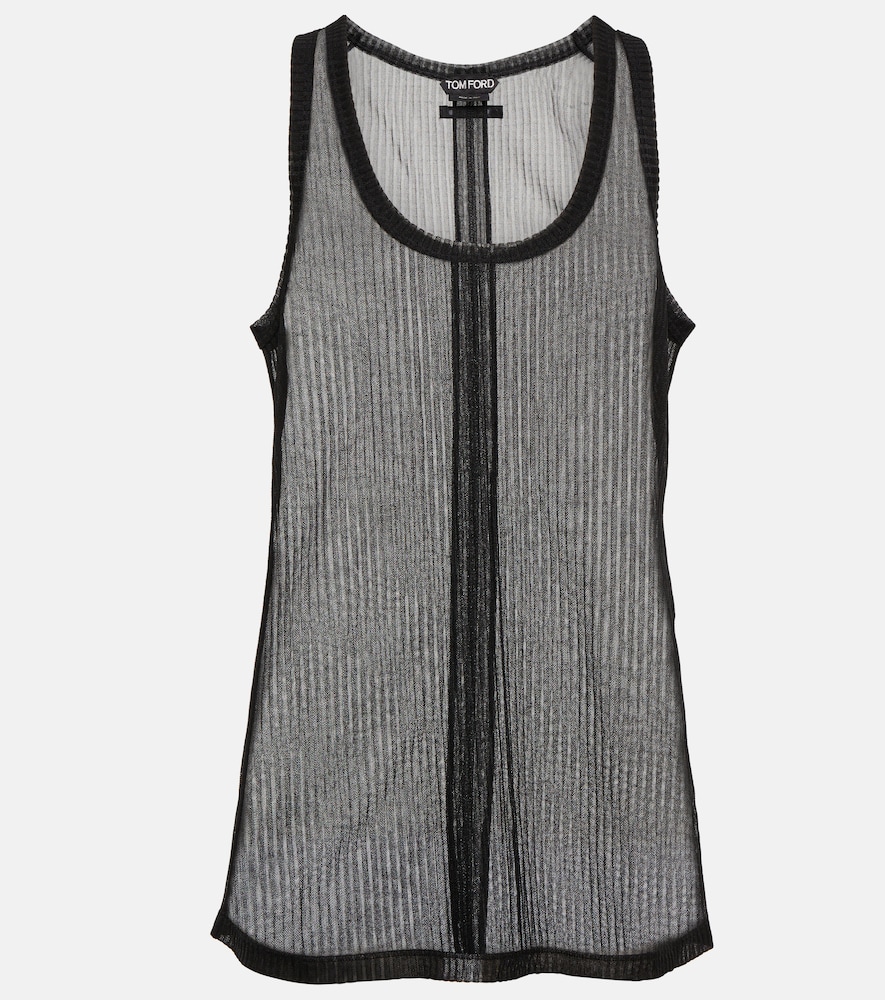 Semi-sheer ribbed jersey tank top