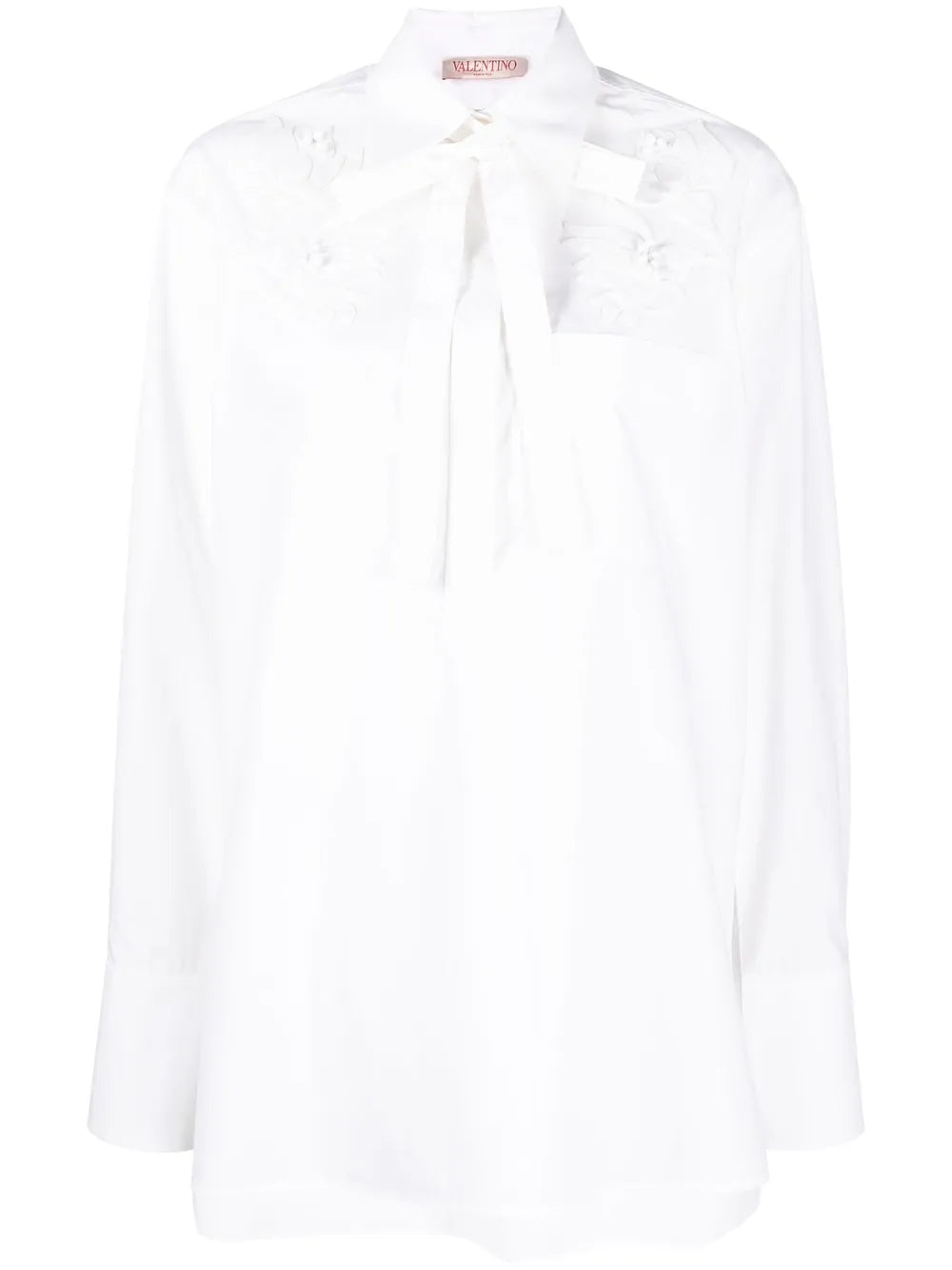 Flower Embroidered Silk Blend Shirt — White